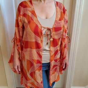 Elegant Red and Orange Women's Kimono Blouse
